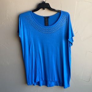 DESIGN HISTORY Blue Top with Beautiful Silver stud detailing